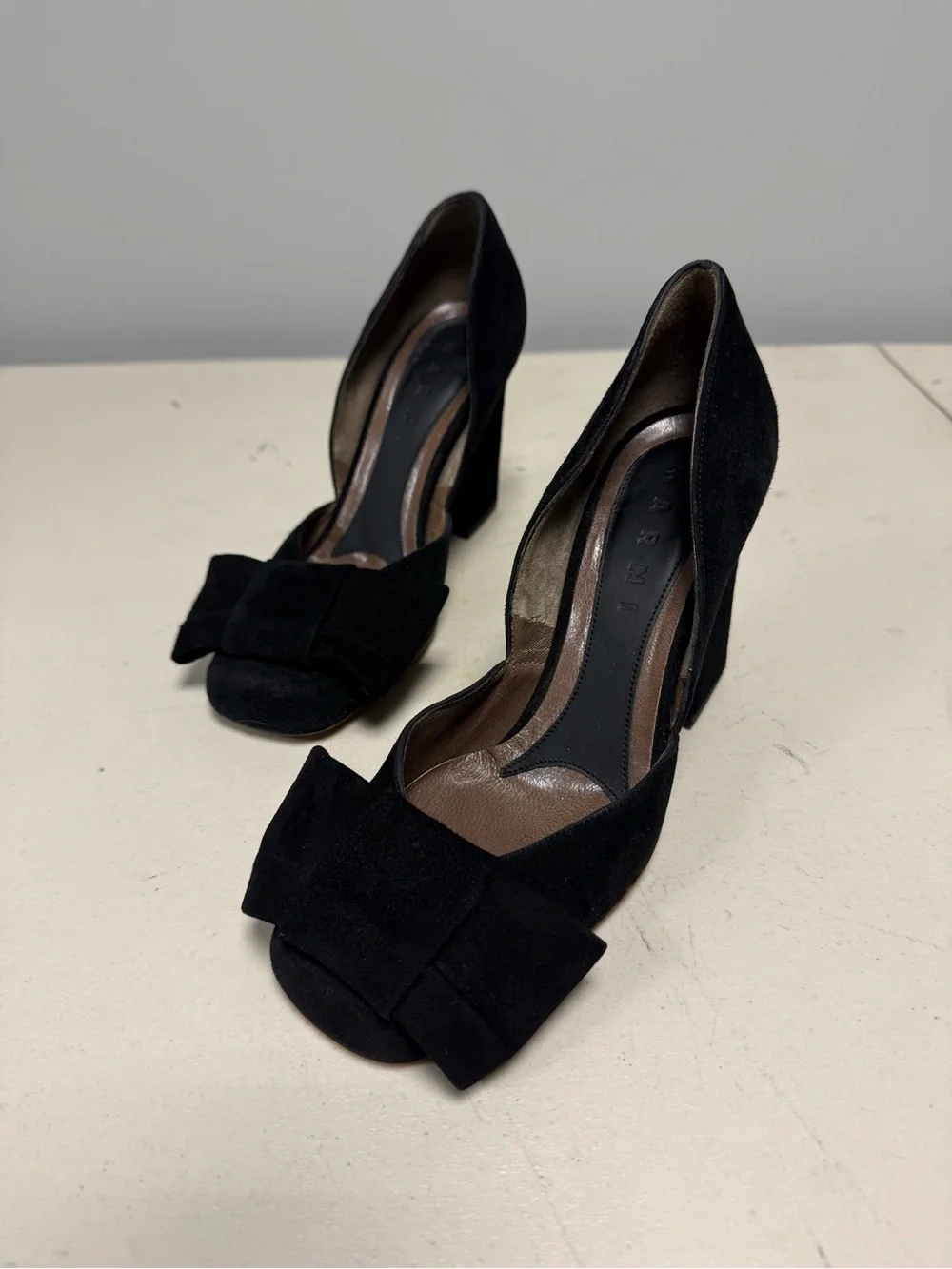 Marni Black Suede Bow heels